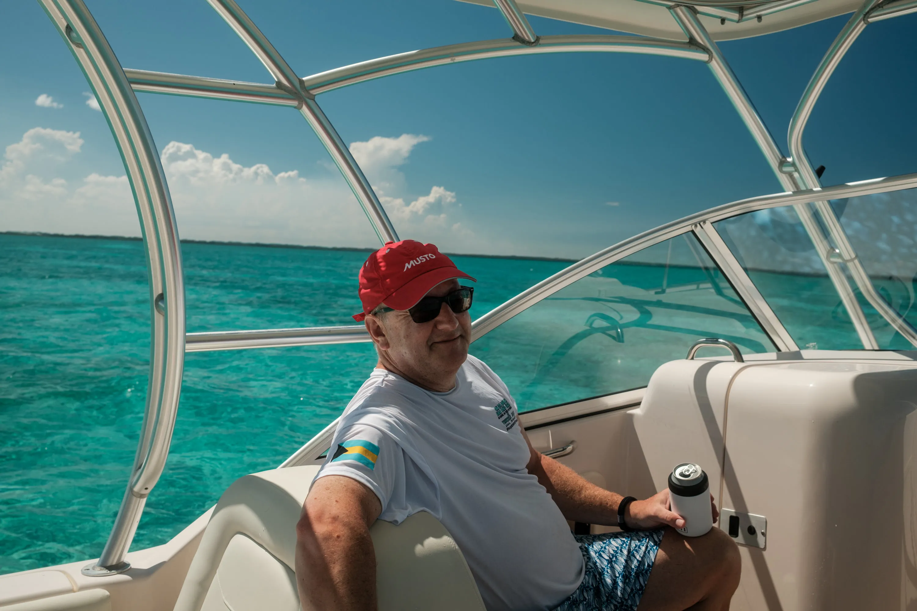 Out on the boat, flat water the whole way.
